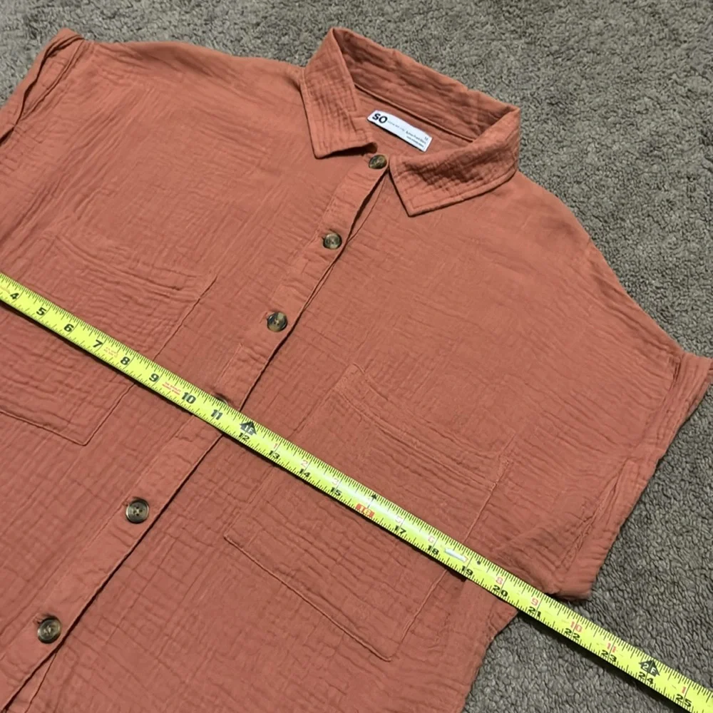 NWT SO brand Cotton Button Front Shirt-Sz M-Relaxed Boxy Fit-Rusty Orange Color - Picture 11 of 14
